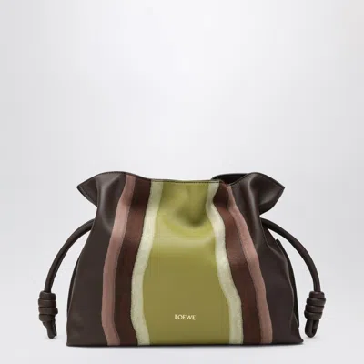 Loewe Flamenco Medium Clutch In Chocolate/light Moss