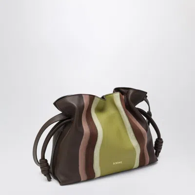 Loewe Flamenco Medium Clutch In Chocolate/light Moss