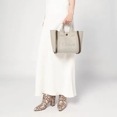 Chloé Carry Small Tote Bag In Beige Striped Canvas