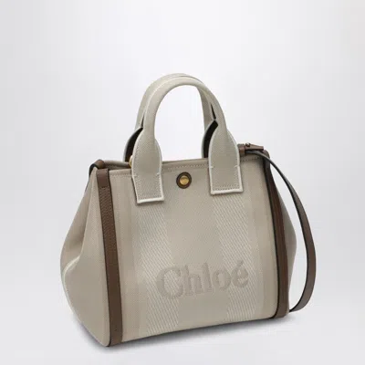 Chloé Carry Small Tote Bag In Beige Striped Canvas