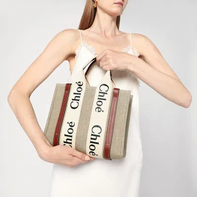 Chloé Woody Little Bag In Beige Canvas
