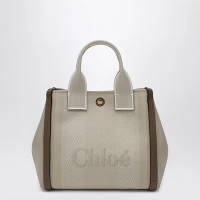 Chloé Carry Small Tote Bag In Beige Striped Canvas
