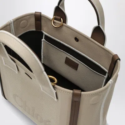 Chloé Carry Small Tote Bag In Beige Striped Canvas