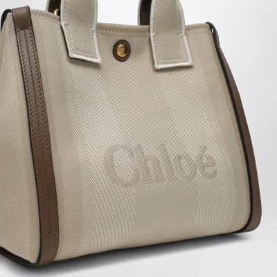 Chloé Carry Small Tote Bag In Beige Striped Canvas