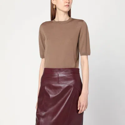 Max Mara Hazelnut-coloured Crew Neck Sweater In Wool