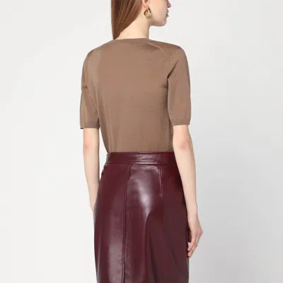 Max Mara Hazelnut-coloured Crew Neck Sweater In Wool