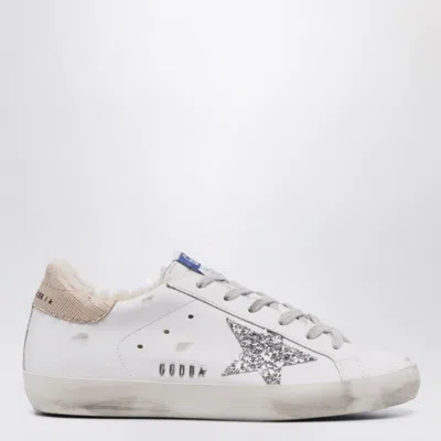 Golden Goose White/silver Super-star Sneakers With Shearling Lining