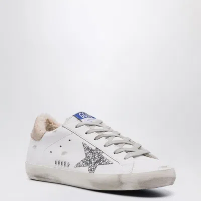 Golden Goose White/silver Super-star Sneakers With Shearling Lining