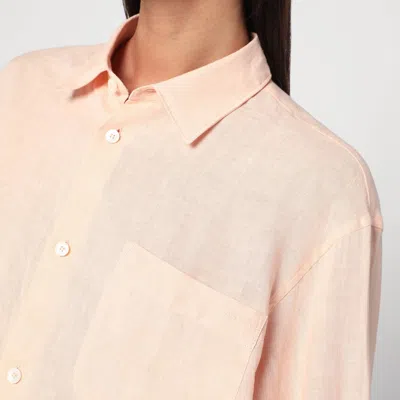 Apc A.p.c. Cropped Shirt In Peach-coloured Linen In Pink