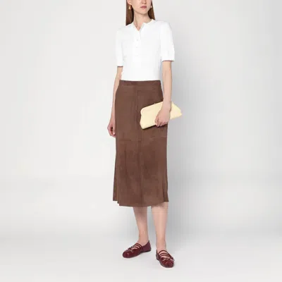 S Max Mara Womens Cipria Flared Suede Midi Skirt Dark Brown In Neutral