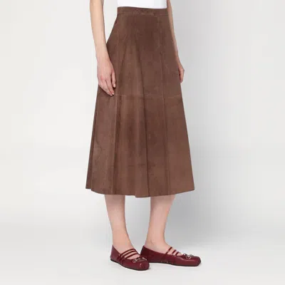 S Max Mara Womens Cipria Flared Suede Midi Skirt Dark Brown In Neutral