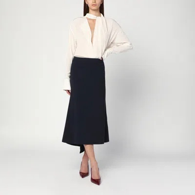 Victoria Beckham Navy Blue Skirt In Wool Blend