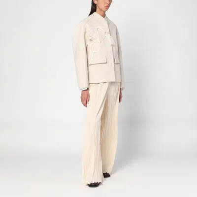 Mark Kenly Domino Tan Mkdt Studio Pinola-atelier Pleated Fabric Ivory Trousers In Neutral