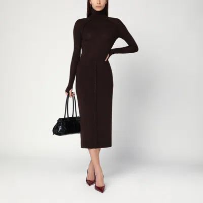 Victoria Beckham Brown Midi Skirt In Wool Blend