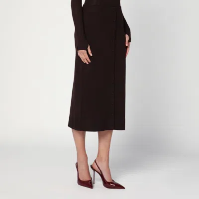 Victoria Beckham Brown Midi Skirt In Wool Blend