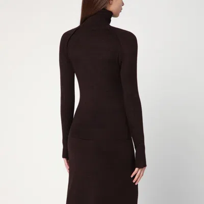 Victoria Beckham Brown Turtleneck Sweater With Logo Patch On The Sleeve In Cotton Blend Woman
