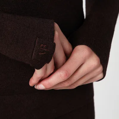Victoria Beckham Brown Turtleneck Sweater With Logo Patch On The Sleeve In Cotton Blend Woman