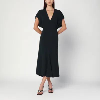 Victoria Beckham Dark Green Midi Dress In Satin In Green