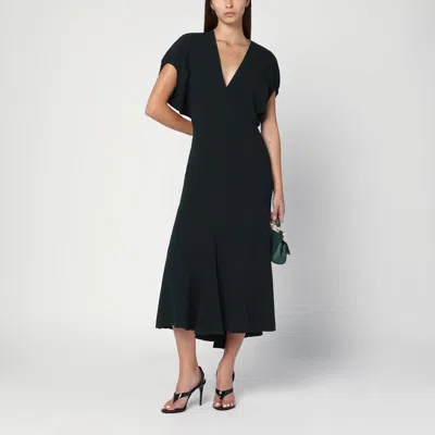 Victoria Beckham Dark Green Midi Dress In Satin In Green