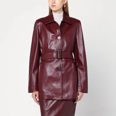 Max Mara Jacket With Belt In Bordeaux Nappa Leather