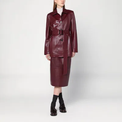 Max Mara Jacket With Belt In Bordeaux Nappa Leather