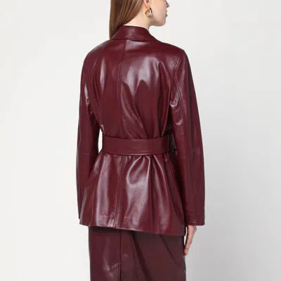 Max Mara Jacket With Belt In Bordeaux Nappa Leather