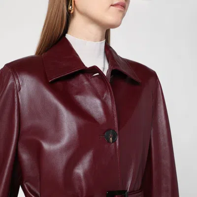 Max Mara Jacket With Belt In Bordeaux Nappa Leather