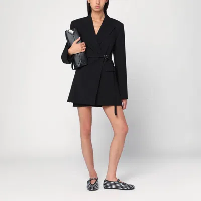 Sportmax Long Double-breasted Black Jacket With Belt In Black