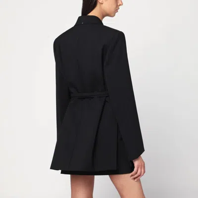 Sportmax Long Double-breasted Black Jacket With Belt In Black