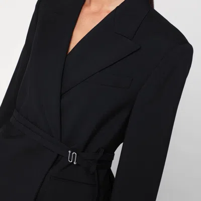 Sportmax Long Double-breasted Black Jacket With Belt In Black