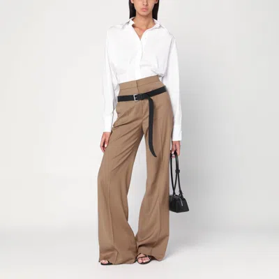 Max Mara Wide Beige Wool Trousers