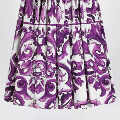 Dolce & Gabbana Dress With Purple Majolica Print In Cotton Poplin In Purple