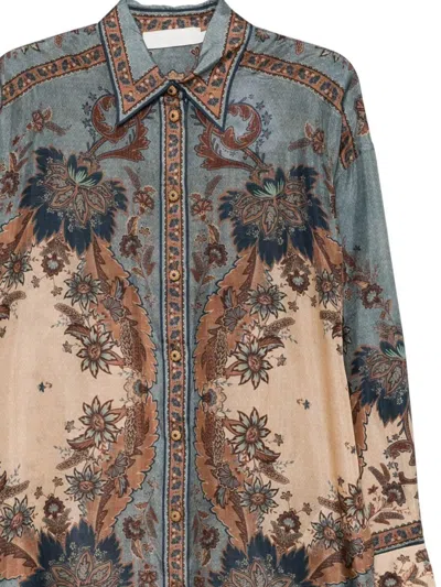 Zimmermann Womens Blue Cream Indienne Ascension Manstyle Graphic-pattern Silk Shirt