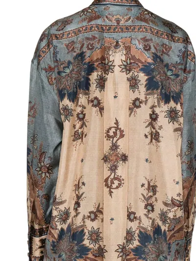 Zimmermann Womens Blue Cream Indienne Ascension Manstyle Graphic-pattern Silk Shirt