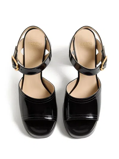 Valentino Garavani Fawcette Platform Sandal In Polished Calfskin 100mm Woman Black 42 In Black