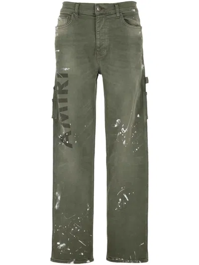 Amiri Khaki Army Logo Painted Slim Workman Jeans
