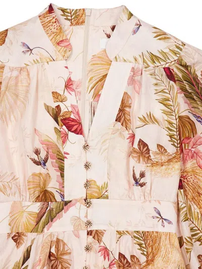 Zimmermann Womens Cream Palm Floral Ascension Plunge Linen Midi Dress In Multi