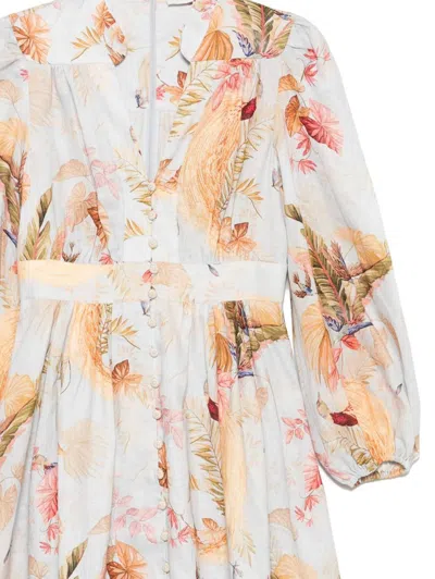 Zimmermann Ascension Light Blue Mini Dress With Flared Skirt And All-over Print In Linen Woman In Multi