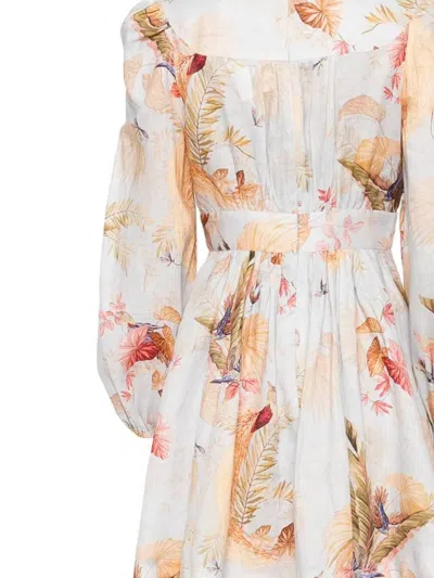 Zimmermann Ascension Light Blue Mini Dress With Flared Skirt And All-over Print In Linen Woman In Multi