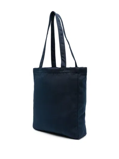Apc A.p.c. Navy Blue Canvas Lou Rue Madame Shopping Bag In Blue