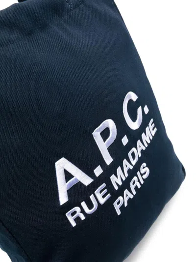 Apc A.p.c. Navy Blue Canvas Lou Rue Madame Shopping Bag In Blue