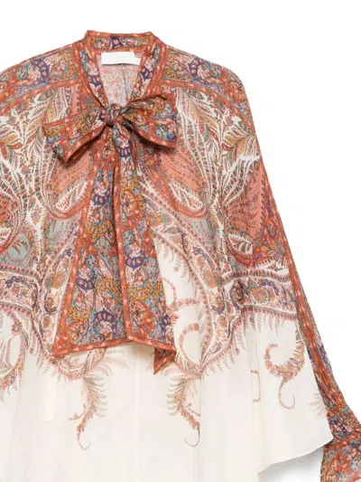 Zimmermann Rhiannon Multicolor Blouse With Tie Closure On The Front And Paisley Print In Ramie Woman In Pink