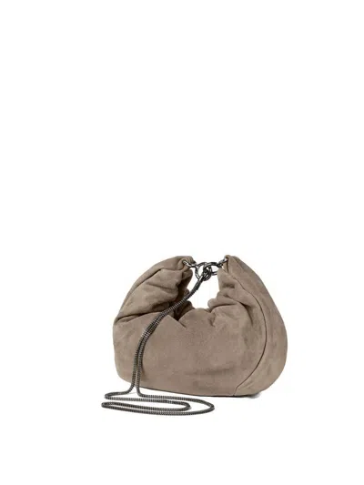 Brunello Cucinelli Women Suede Hobo Brioche Handbag