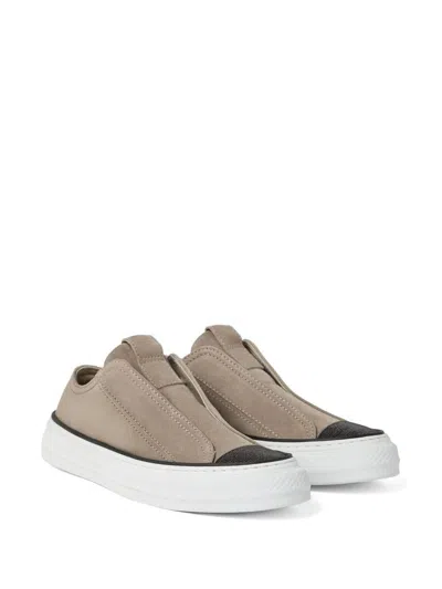 Brunello Cucinelli Taupe Seude Slip On Sneaker