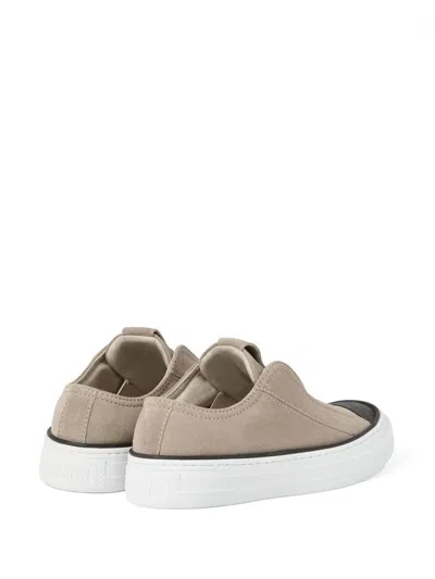 Brunello Cucinelli Taupe Seude Slip On Sneaker