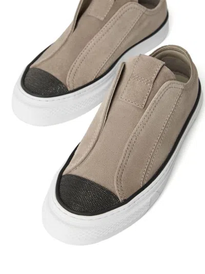 Brunello Cucinelli Taupe Seude Slip On Sneaker