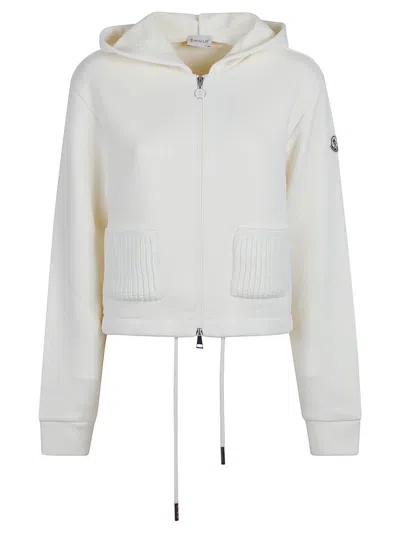 Moncler Ivory Zip-up Hoodie With Knit Details In White