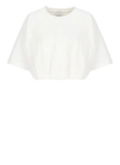 Pinko Cropped White T-shirt With Embroidered Logo