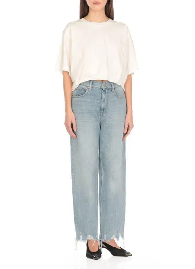Pinko Cropped White T-shirt With Embroidered Logo