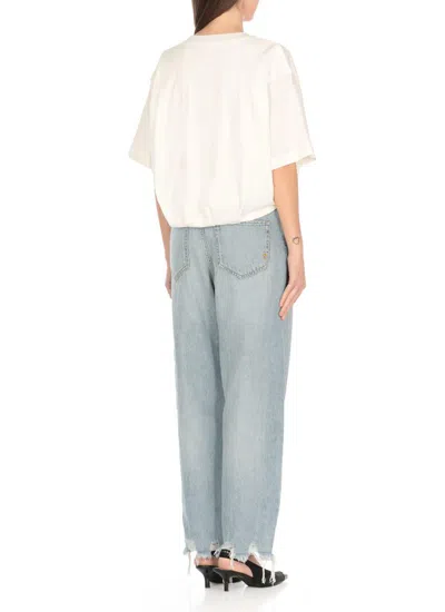 Pinko Cropped White T-shirt With Embroidered Logo